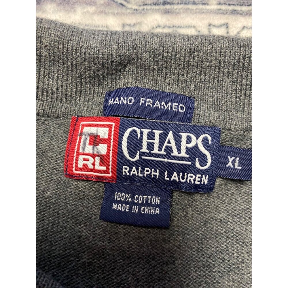 Chaps Ralph Lauren Mens Gray Long Sleeve Polo Shirt XL‎ Henley Cotton Vintage - Picture 2 of 6
